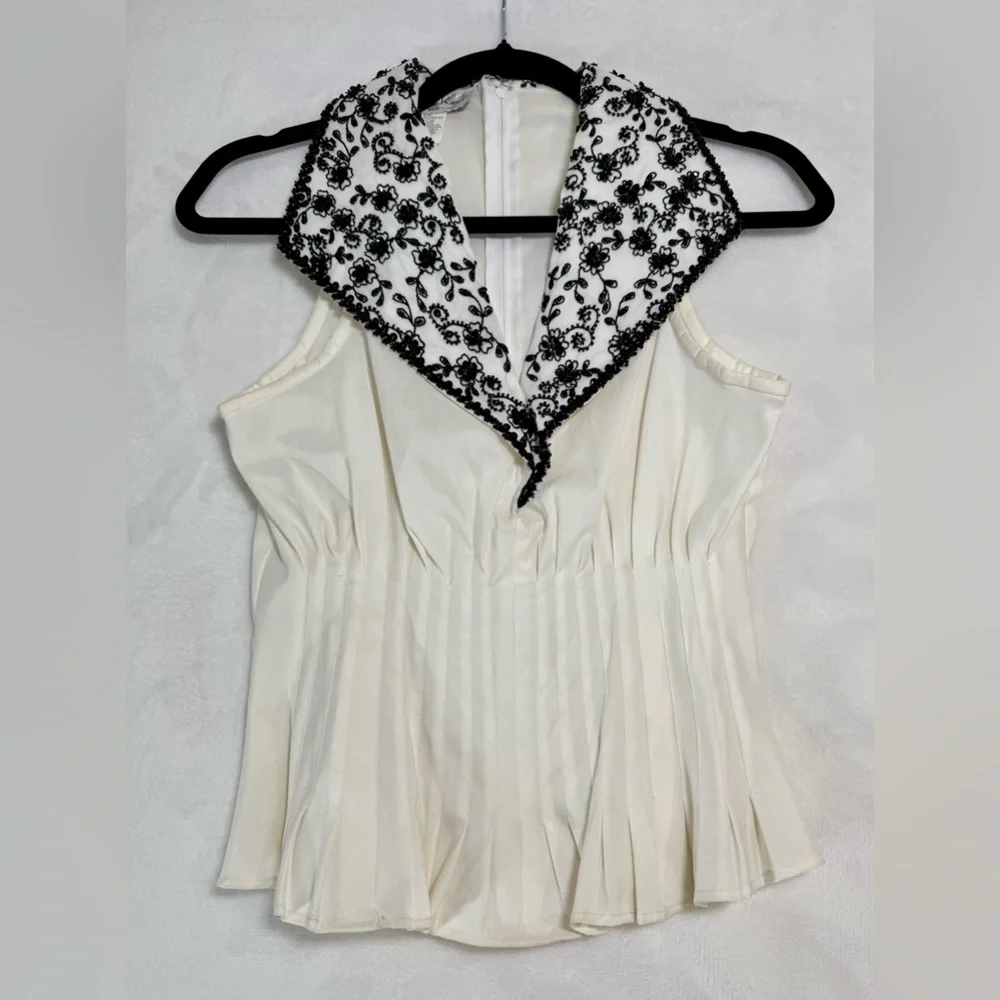 Vintage Laurence Kazar White And Black Beaded Top Size Small work wear 80’s 90’s